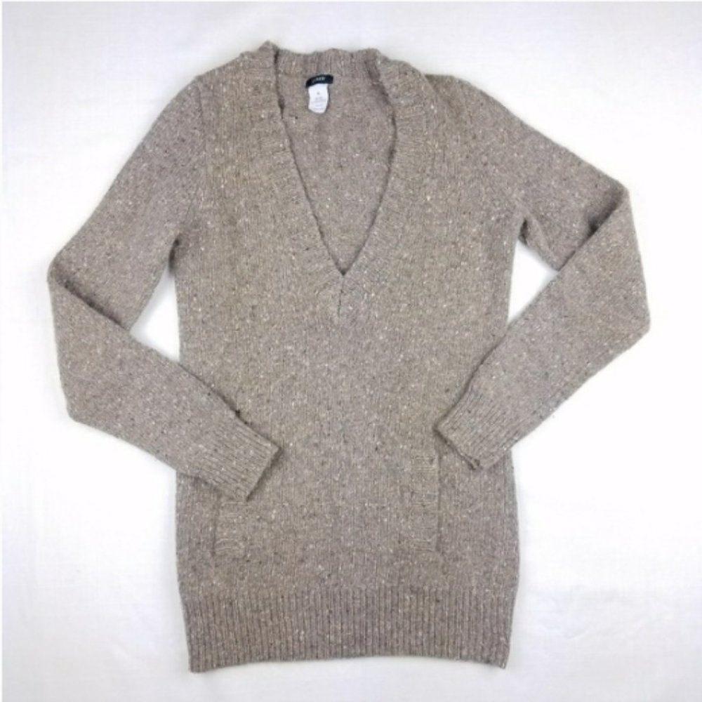J. Crew Chunky Knit Tan V-neck Sweater Sz XS